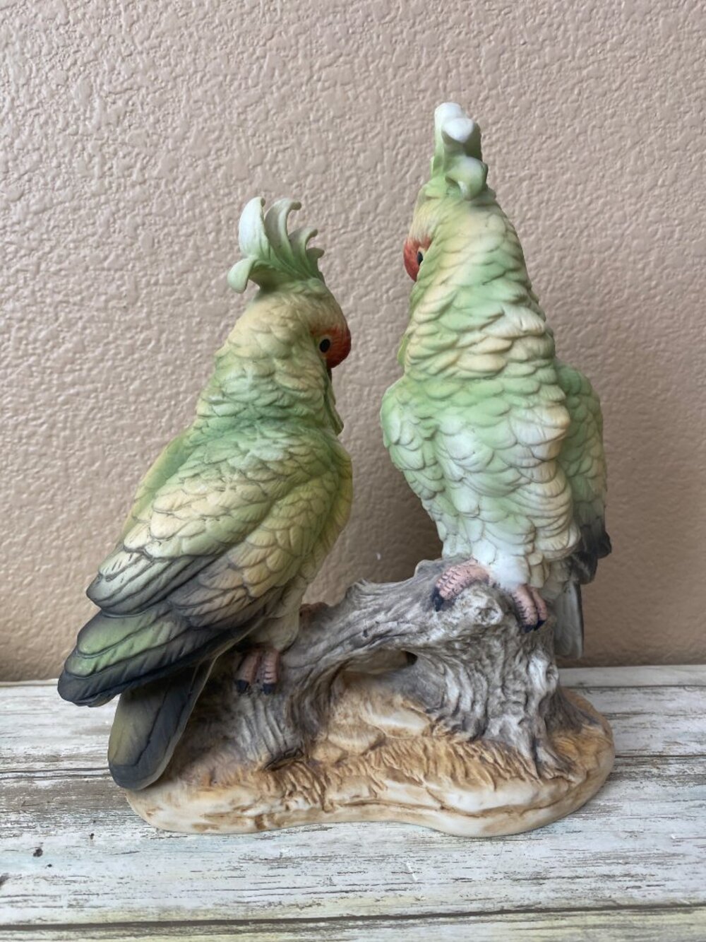 Vintage Andrea by Sadek Green Cockatoos Parrots Figurine Pair - No Box - Picture 3 of 14